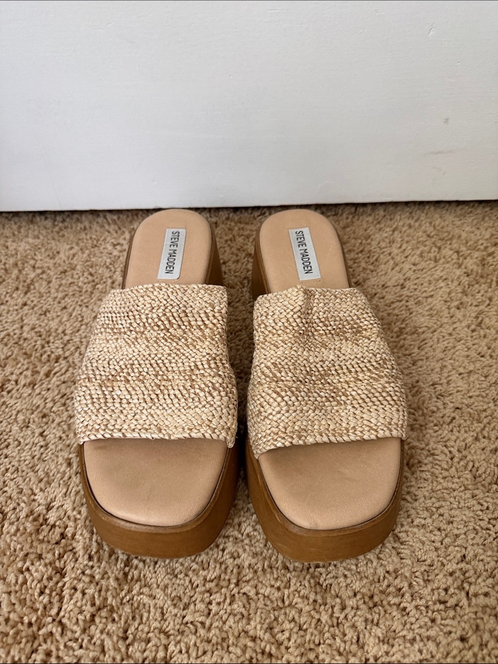Steve Madden Beige Woven Slide Platform Mules